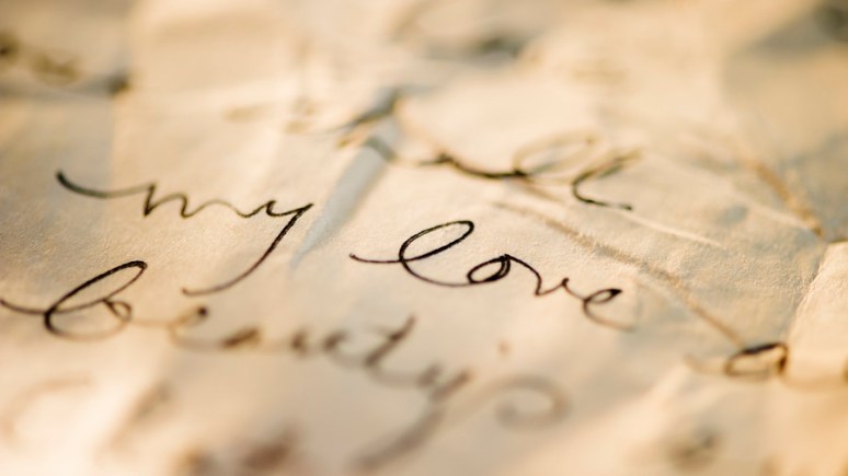 Close up of antique love letter on parchment